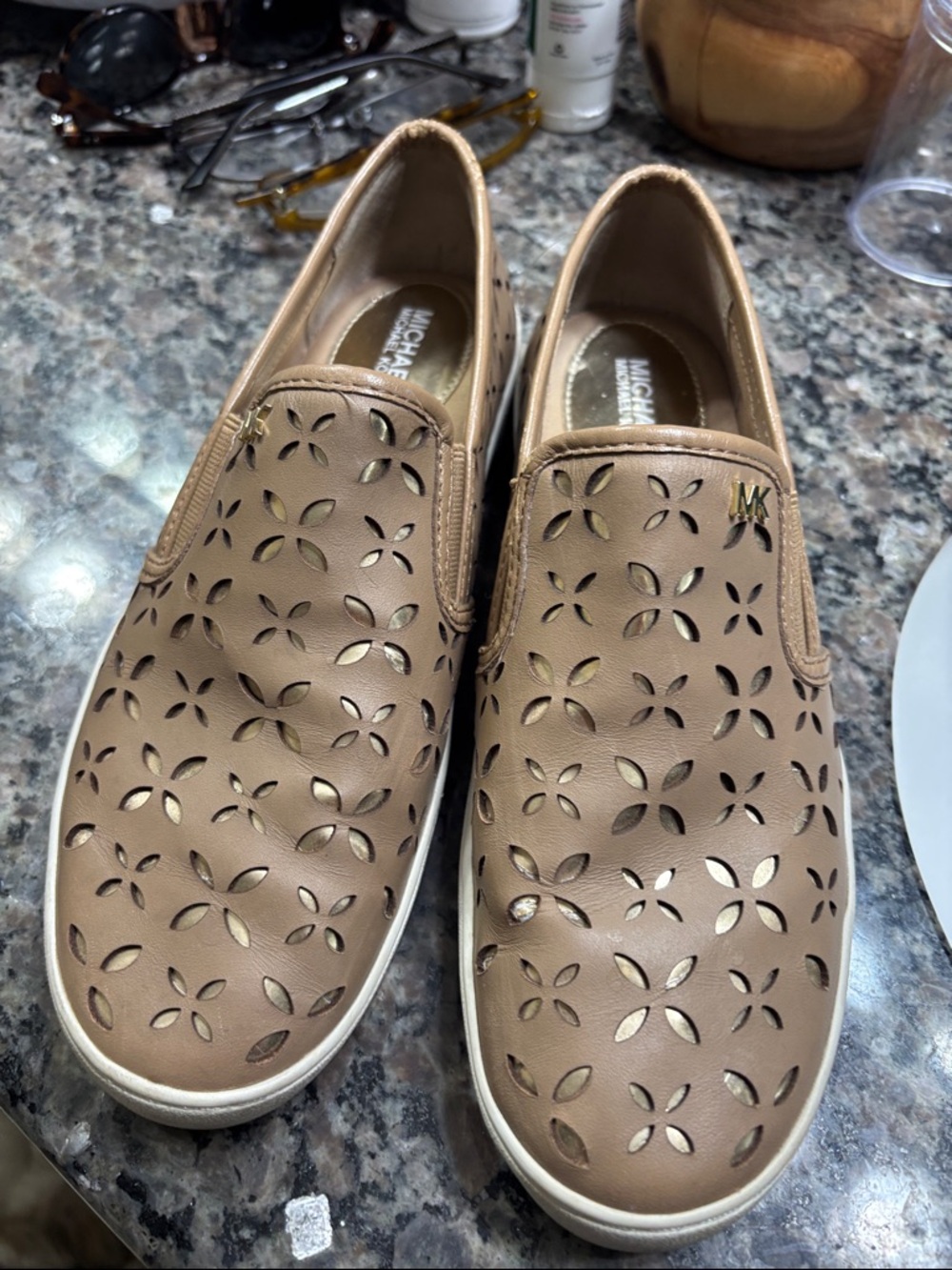 MICHAEL Michael Kors Women's Tan Perforated Leather Slip-On Moccasins